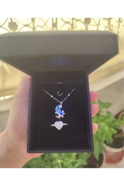 HKN AVM ACCESSORİES ISIKLI KUTUDA GERÇEK ÇELİK AY KOLYE CİDDİ İLİŞKÜ YÜZÜK SEVGİLİYE HEDİYE