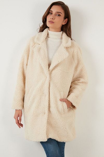 Lela Λούτρινο Teddy Coat - Oversized, με φόδρα και τσέπες, παλτό 497teddy