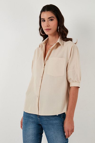 Lela Cămașă din bumbac, cu mâneci trei sferturi, cu croială relaxată, SHIRT669202132S4