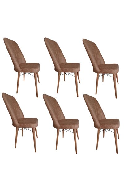 Adaliva 6 Adet Sandalye Takımı Kare Gold Ceviz Gürgen Ahşap Ayaklı Kapiçino M...