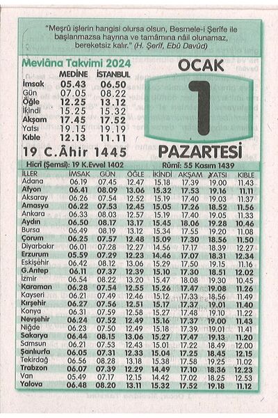 Elif Kitabevi 2024 Yılı Mevlana Takvimi Dini 365 Gün Yapraklı Duvar Dikkat Kartonduzdur 2024 Yılıdır