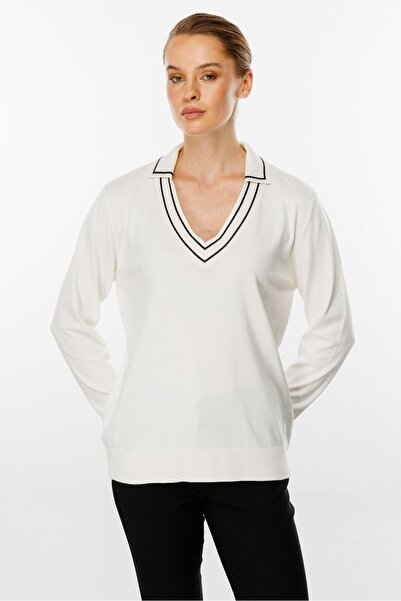 Butik Triko Knitwear Shirt Collar Blouse