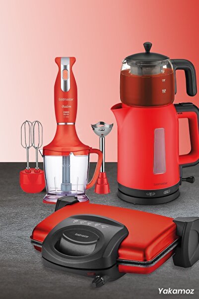 GOLDMASTER Yakamoz Elektrikli Mutfak Çeyiz Seti 3 Lü Evlilik Paketi Kırmızı