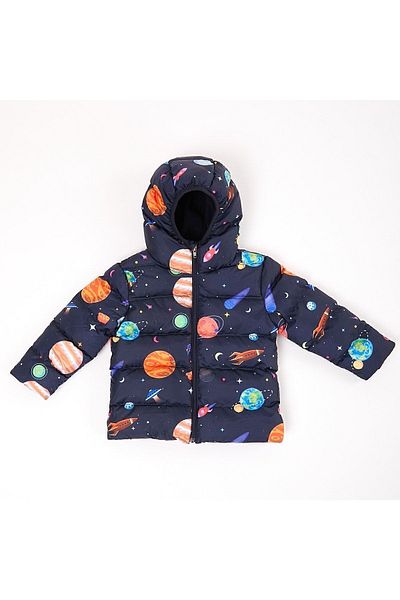 freemen Girl's Fleece Hooded Planet Star Patterned Winter Puffer Coat & Coat & Parka