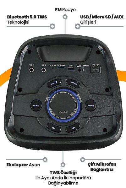 GOLDMASTER Radyolu Işıklı Şarjlı Bluetooth Speaker Hoparlör Party Box