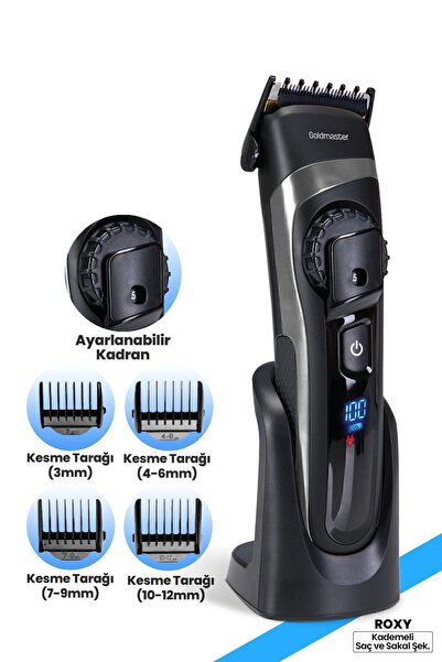 GOLDMASTER Roxy Şarj Standlı Led Ekranlı Ayarlanabilir Dc Motorlu Saç Ve Sakal Şekillendirme Tıraş Makinesi