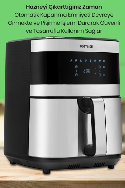 GOLDMASTER Superfry 7 Litre Inox Geniş Hazneli Xxl Dokunmatik 8 Ön Ayarlı Airfryer Sıcak Hava Fritözü