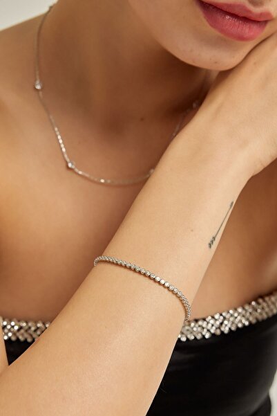 Marie Claire 18 Ayar Beyaz Altın Kaplama Gümüş Su Yolu Bileklik Beyaz Zirkon ...