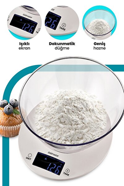 GOLDMASTER Menekşe Geniş Led Ekranlı Dokunmatik Dijital Hassas 1gr-5kg Mutfak Tartısı Terazisi