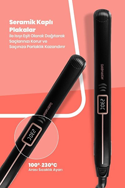 GOLDMASTER Serra Dijital Ekranlı Keratin Seramik Ince Plakalı Saç Düzleştirici Ve Şekillendirici