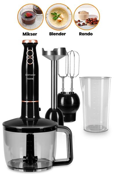 GOLDMASTER Nutrimax 1.5 Liter Large Chamber 1500 Watt Stainless Steel Measuring Coated 3in1 Multi Blender Set