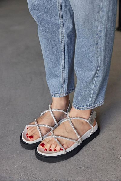 NILUFARR Sandale de damă Lolly White din piele naturală Stone
