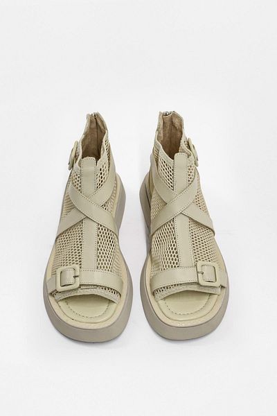 NILUFARR Beige Colored Manuela Women's Sandals - Genuine Leather and Mesh Detail
