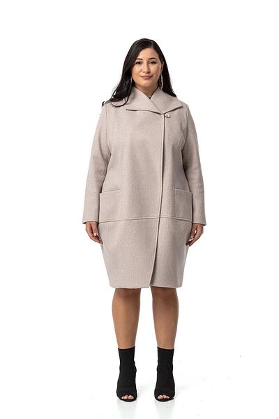 DISENTIS MODEST Beige Colored Plus Size Cashmere Coat - Single Button and Bag Pocket
