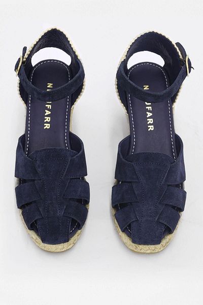 NILUFARR Navy Blue Suede Genuine Leather - Women's Heeled Sandals, Cannes