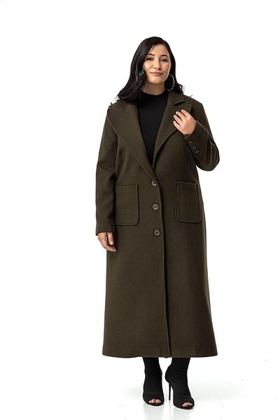 DISENTIS MODEST Long Khaki Stamp Coat - Large Size, Bag Pocket and Lined