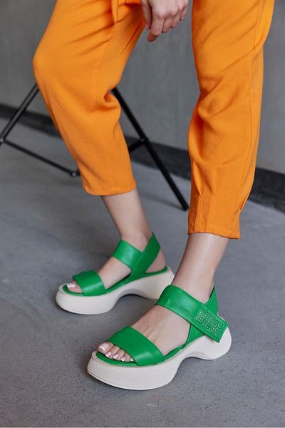 NILUFARR Maddy Green Genuine Leather Women's Sandals