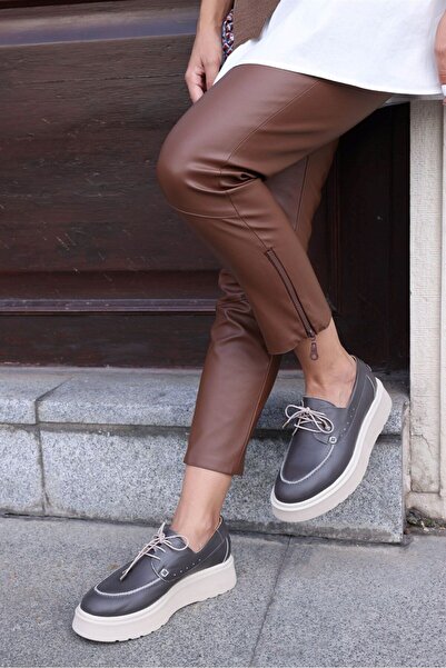 NILUFARR Serena Kahve Kalın Tabanlı Hakiki Deri Kadın Loafer