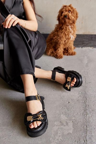 NILUFARR Summer Teddy Black Genuine Leather Women's Sandals