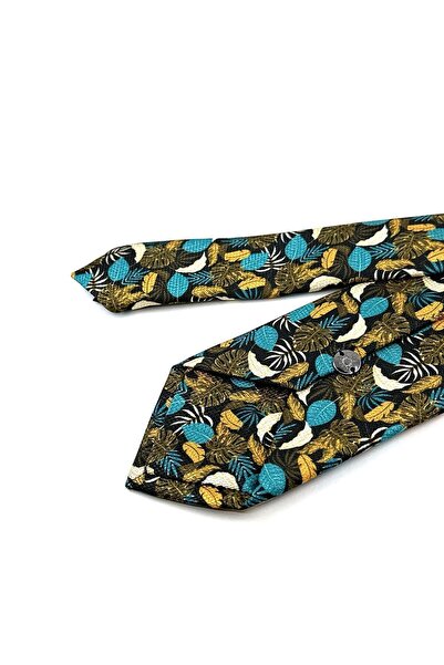 Kravatkolik Кафяв - Кърпичка с многоцветен мотив от листа Класическа вратовръзка KK11942