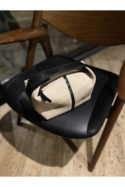 NİSSEA Kadın Krem-Siyah Archi Kanvas Çanta