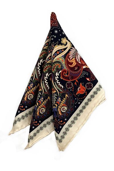 Kravatkolik Navy Blue - Cream Motif Pattern Men's Pocket Handkerchief SPS621-99