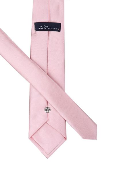 La Pescara Plain Satin Tie with Powder Color Handkerchief
