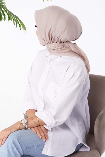 TOFİSA Beige Pleated Women's Scarf - Plain Medium Model - 26147