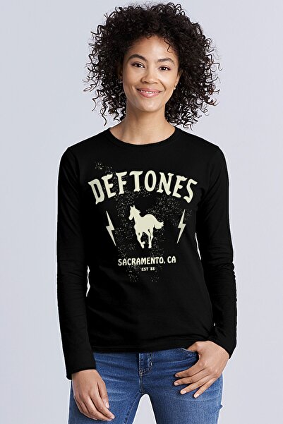 ROCKANDROLL Tricou pentru femei Deftones, negru, cu mânecă lungă, din bumbac ...