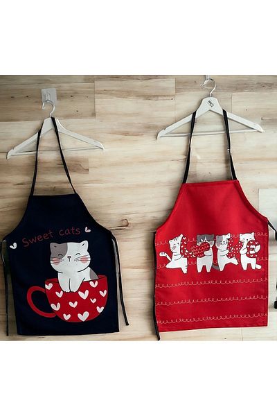 KEDİ 2-Piece Red Cat Cup Set for Women and Men - Couple Bib