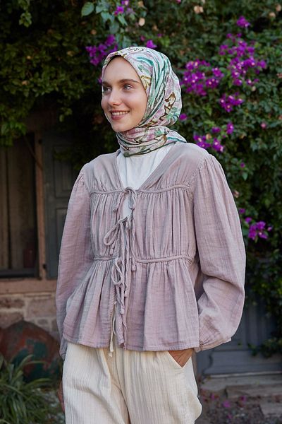 Fresh Cotton Voile Scarf - Dried Rose Bloom Pattern