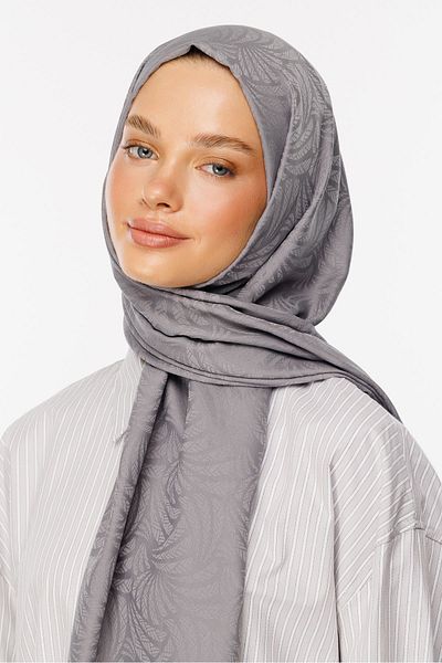 Mooncorn Artemis Patterned Gray Silky Jacquard Shawl