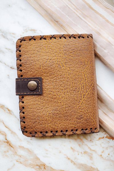 Fildişi Aksesuar Mustard Colored Vegan Leather Women's Wallet - Handmade with Cute Witch Image