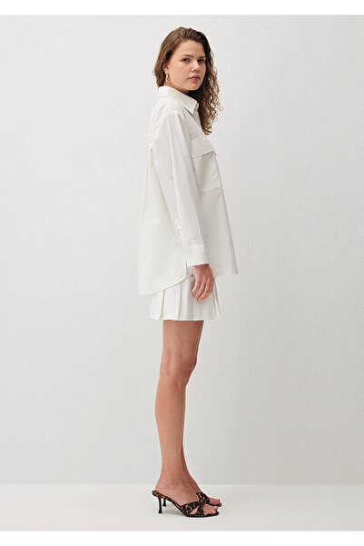 Mavi Cepli Beyaz Gömlek Loose Fit / Bol Rahat Kesim 1210919-70051