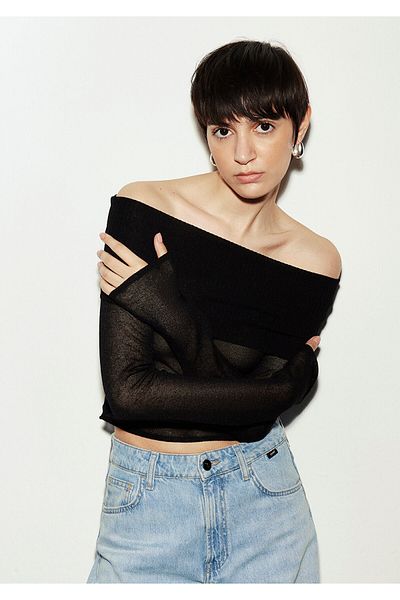 Mavi Black Crop Knitwear1710557-900 - Off-the-Shoulder Design