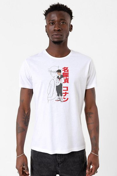 Tshirthane Ανιμέ του ντετέκτιβ Κόναν Shinichi Kudo Λευκό ανδρικό μπλουζάκι ποδηλασίας