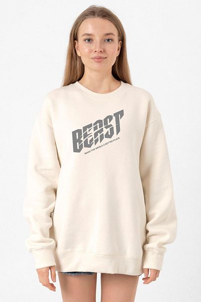 Tshirthane Mr Beast Make The World Ecru Women's 2ip Sweatshirt