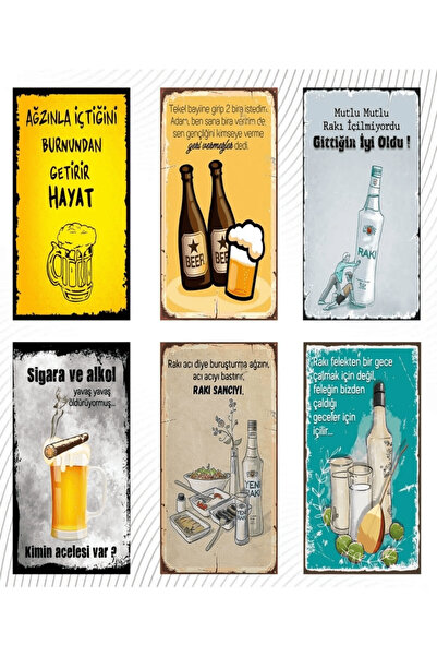 hediyeniburadabul Rakı Ve Bira Temalı 6'lı Ahşap Duvar Poster Seti