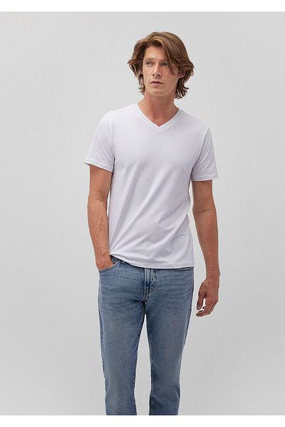 Mavi Weißes Stretch-T-Shirt mit V-Ausschnitt - Taillierter Schnitt061748-620
