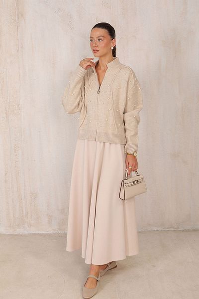 Melike Tatar Knitwear Cardigan 32-7007 - Štrasová perla