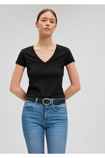 Mavi Schwarzes Stretch-T-Shirt mit V-Ausschnitt - Taillierter Schnitt162769-900