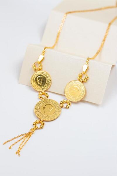 latif kuyumcu 22 Ayar Altın Ortası Yarım Altın Çeyrek Altınlı Kolye LKKLY1130