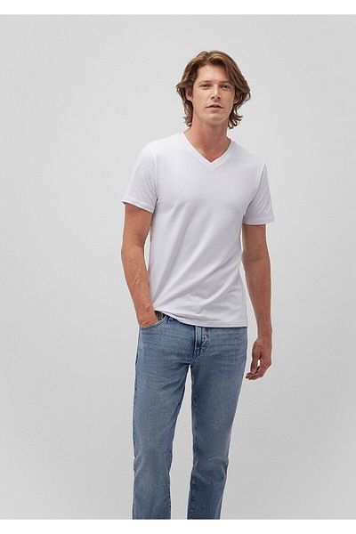 Mavi Weißes Stretch-T-Shirt mit V-Ausschnitt - Taillierter Schnitt061748-620