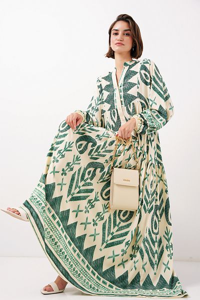 Bigdart 2423 Model Authentic Patterned Green Dress