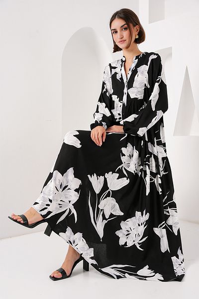 Bigdart 2423 Μοντέλο μαύρο φόρεμα με αυθεντικό σχέδιο