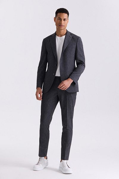 Jakamen Black Slim Fit Mono Collar Linen Suit
