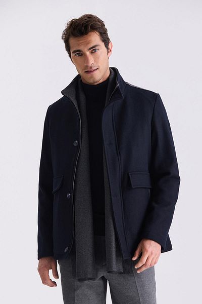 Jakamen Μάλλινο αθλητικό παλτό Navy Blue Regular Fit Judge Collar