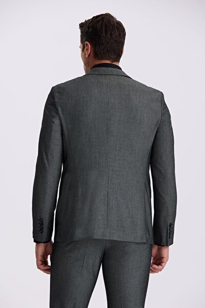 Jakamen Siyah Slim Fit Mono Yaka Yelekli Çift Yırtmaçlı Takım Elbise
