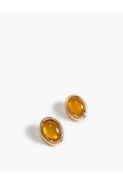 Koton Oval Vintage Earrings - Stone Detailed