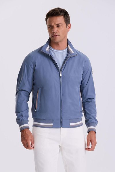 Jakamen Μπλε Comfort Fit Stand Collar Casual Cut Εποχιακό παλτό